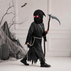 Kids' Halloween Grim Reaper Costume Hooded Robe Set With Glowing Eyes And Gloves - Image 1