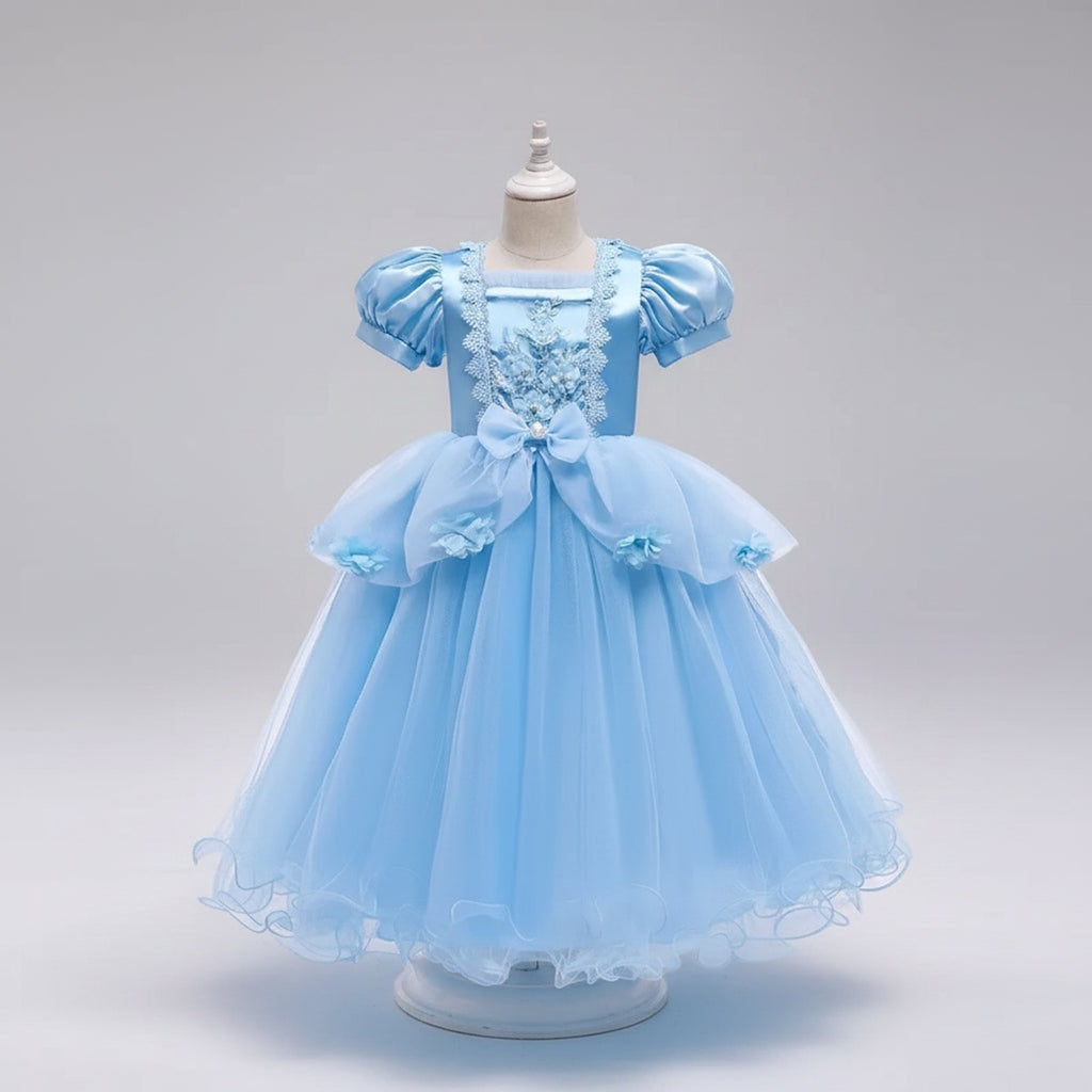 Kids' Halloween Princess Costume Dress With Tiara Wand And Accessories Set In Luxurious Satin And Layered Tulle - Image 1