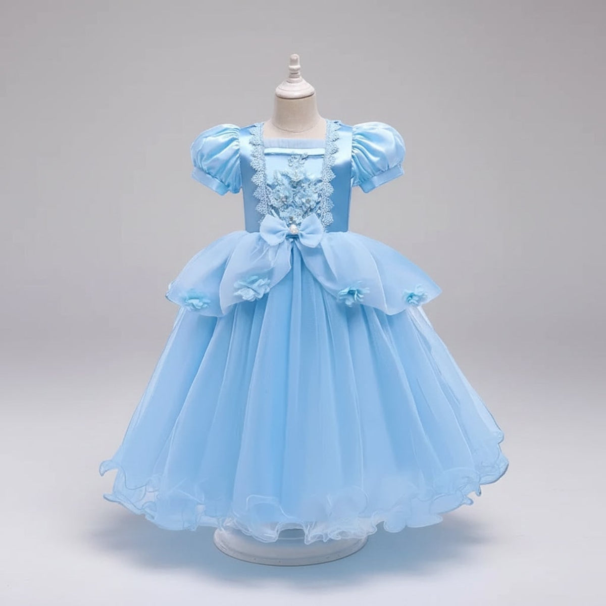 Kids' Halloween Princess Costume Dress With Tiara Wand And Accessories Set In Luxurious Satin And Layered Tulle - Image 5