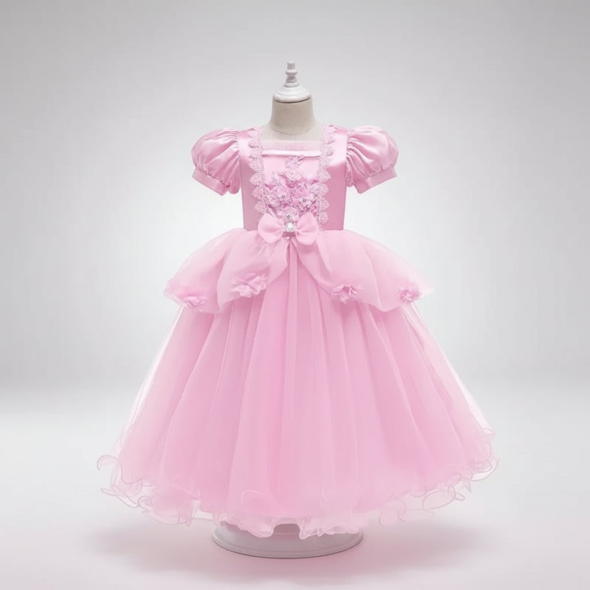 Kids' Halloween Princess Costume Dress With Tiara Wand And Accessories Set In Luxurious Satin And Layered Tulle - Image 3