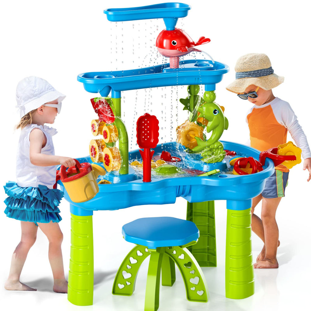 Kids' Sand And Water Table With Multi-Tier Design And 15 Accessories For Outdoor Play - Image 1