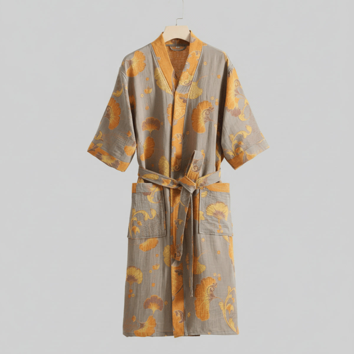 Kimono Robe with Relaxed Silhouette and Waist Belt - Image 7