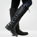 Knee High Boots with Block Heel Combat and Lace-Up - Image 1