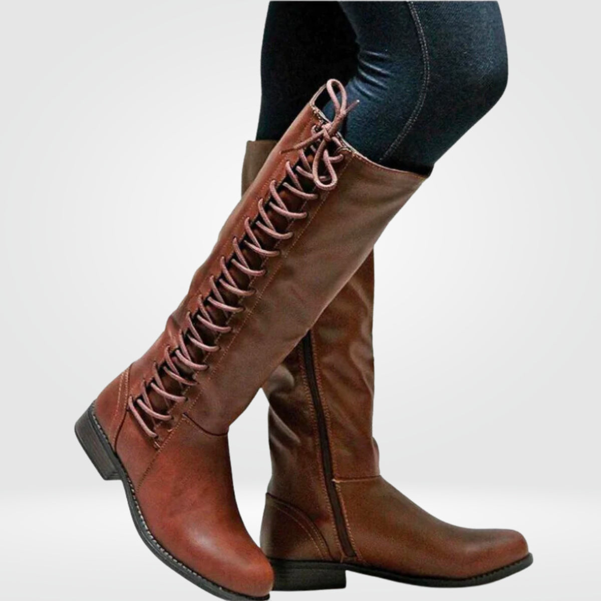 Knee High Boots with Block Heel Combat and Lace-Up - Image 4