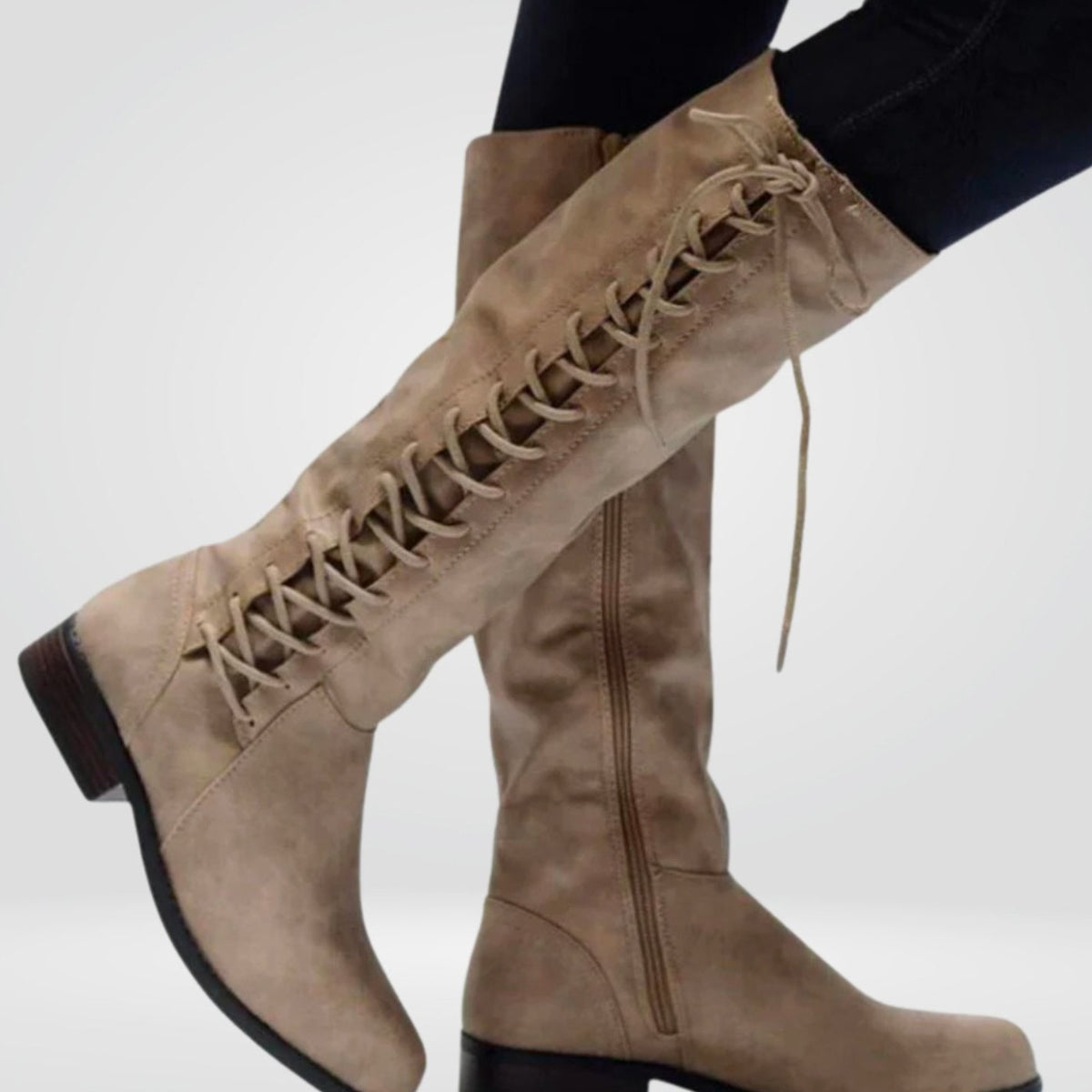 Knee High Boots with Side Zip Block and Lace-Up Back - Image 3