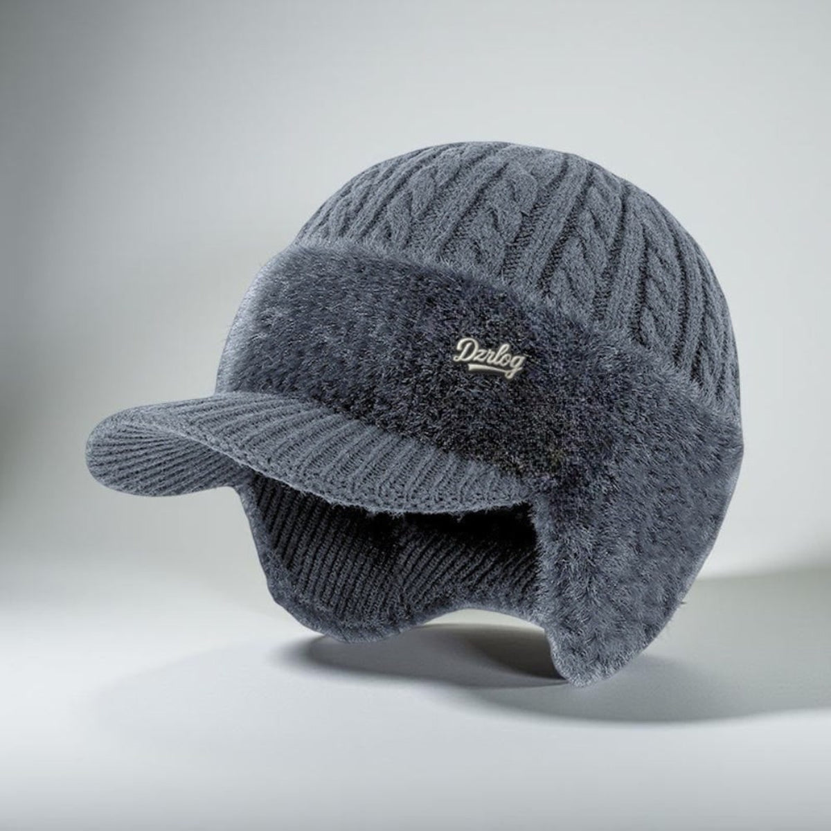 Knit Cap with Insulated Trapper Style and Visor - Image 2
