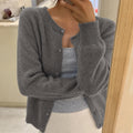 Knit Cardigan with Cropped Relaxed Fit and Round Neckline - Image 1