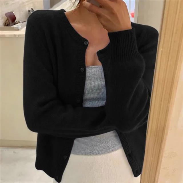 Knit Cardigan with Cropped Relaxed Fit and Round Neckline - Image 2