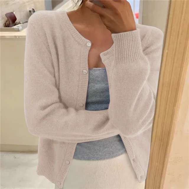 Knit Cardigan with Cropped Relaxed Fit and Round Neckline - Image 3