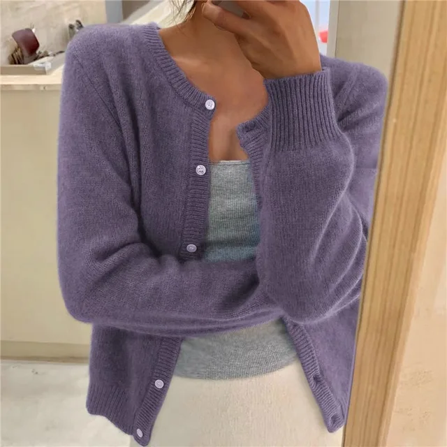 Knit Cardigan with Cropped Relaxed Fit and Round Neckline - Image 4