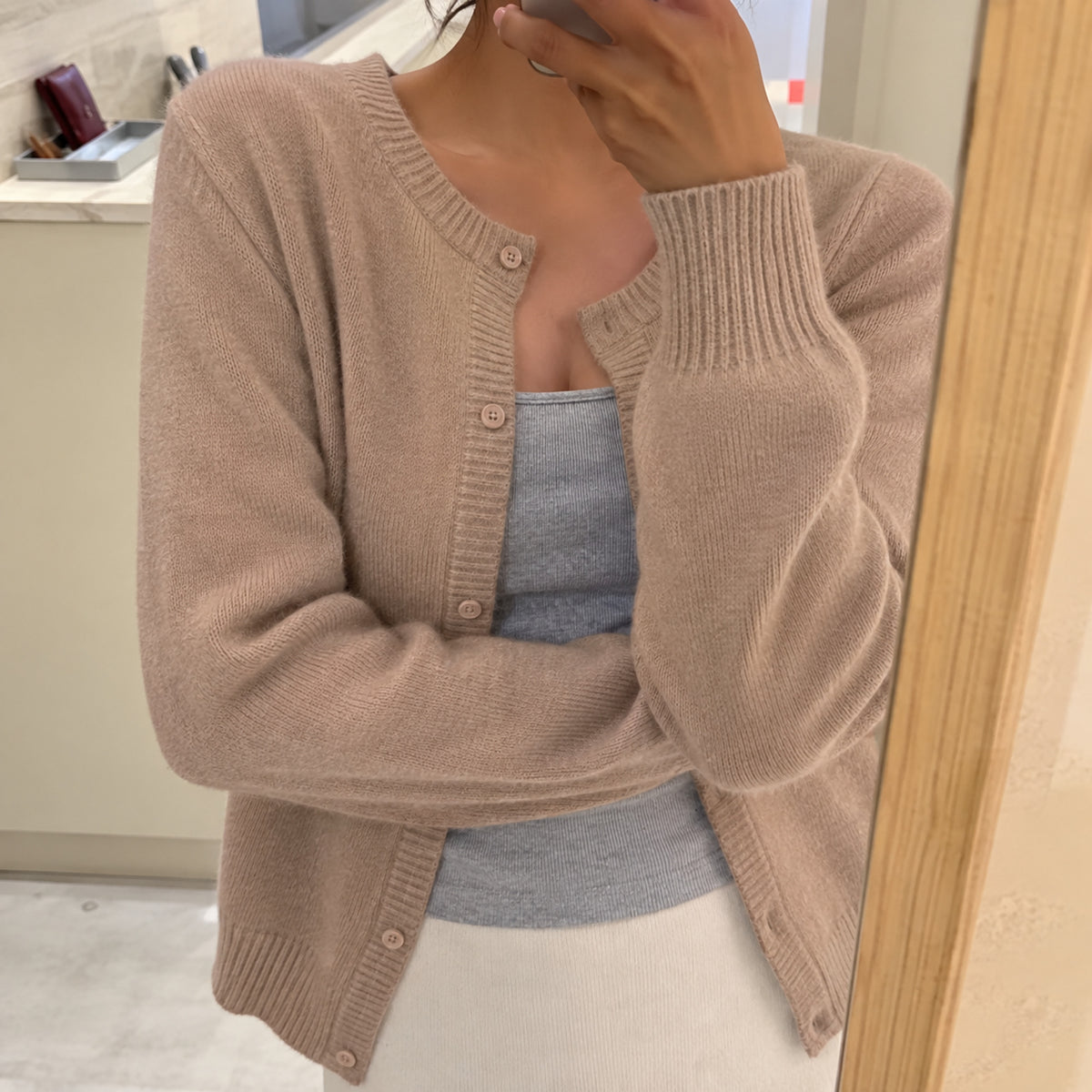 Knit Cardigan with Cropped Relaxed Fit and Round Neckline - Image 5