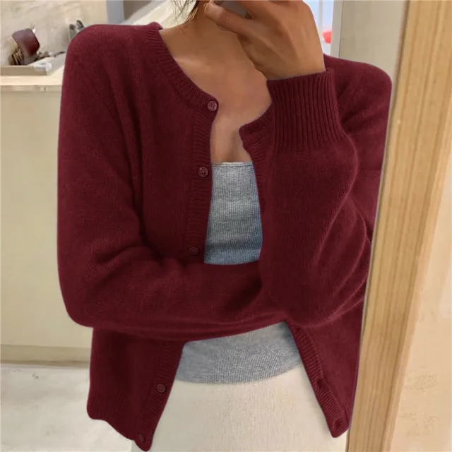 Knit Cardigan with Cropped Relaxed Fit and Round Neckline - Image 7