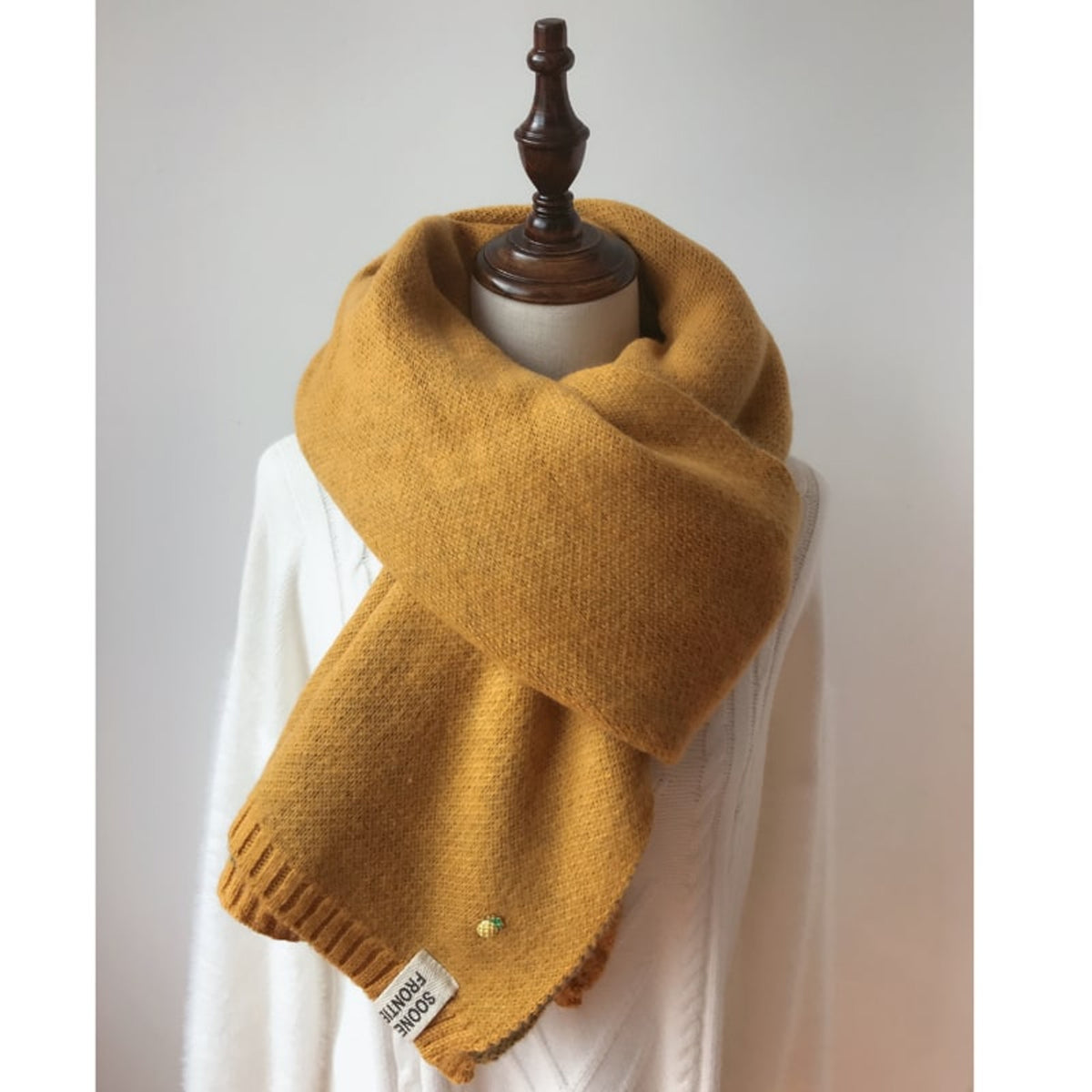 Knit Scarf with Ribbed Hem and Long Rectangular - Image 2