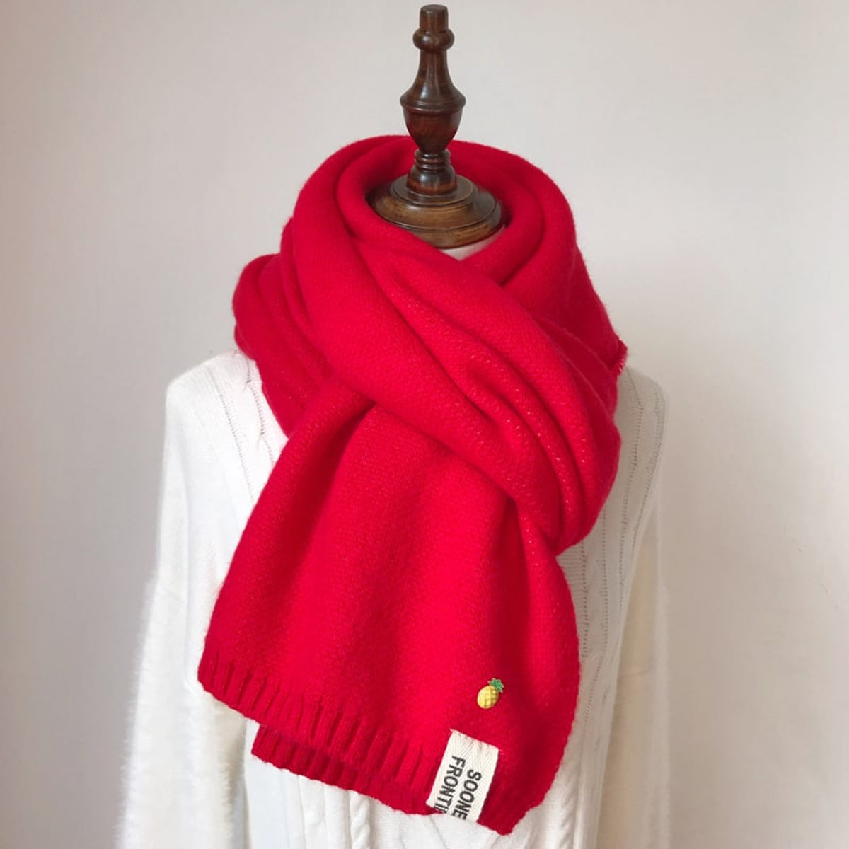 Knit Scarf with Ribbed Hem and Long Rectangular - Image 3