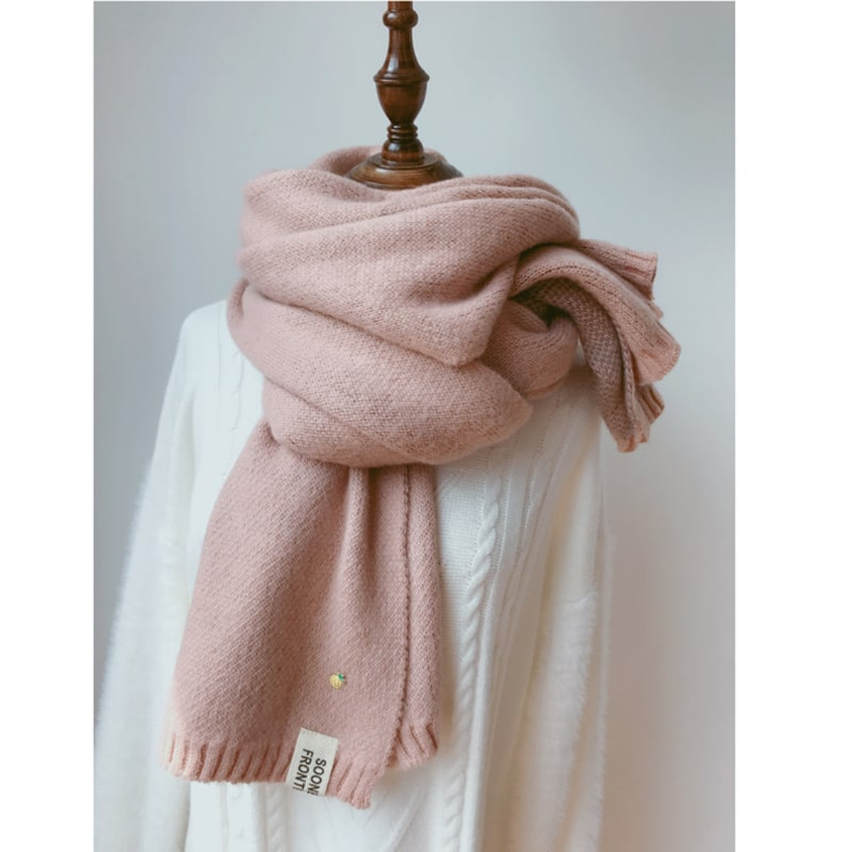 Knit Scarf with Ribbed Hem and Long Rectangular - Image 4
