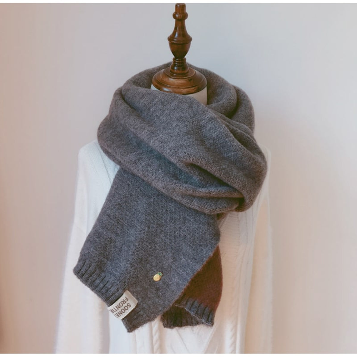 Knit Scarf with Ribbed Hem and Long Rectangular - Image 5