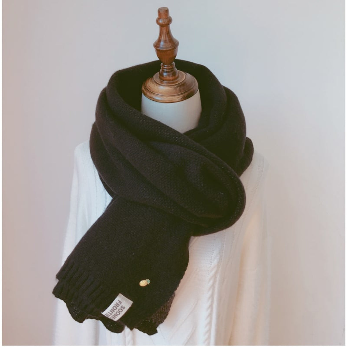 Knit Scarf with Ribbed Hem and Long Rectangular - Image 6