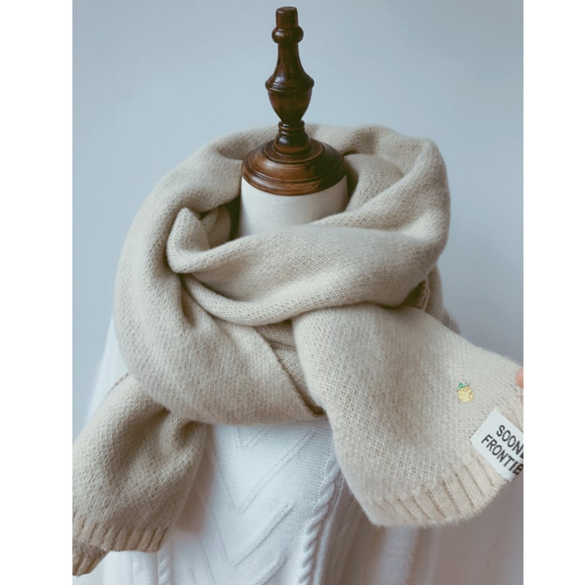 Knit Scarf with Ribbed Hem and Long Rectangular - Image 9
