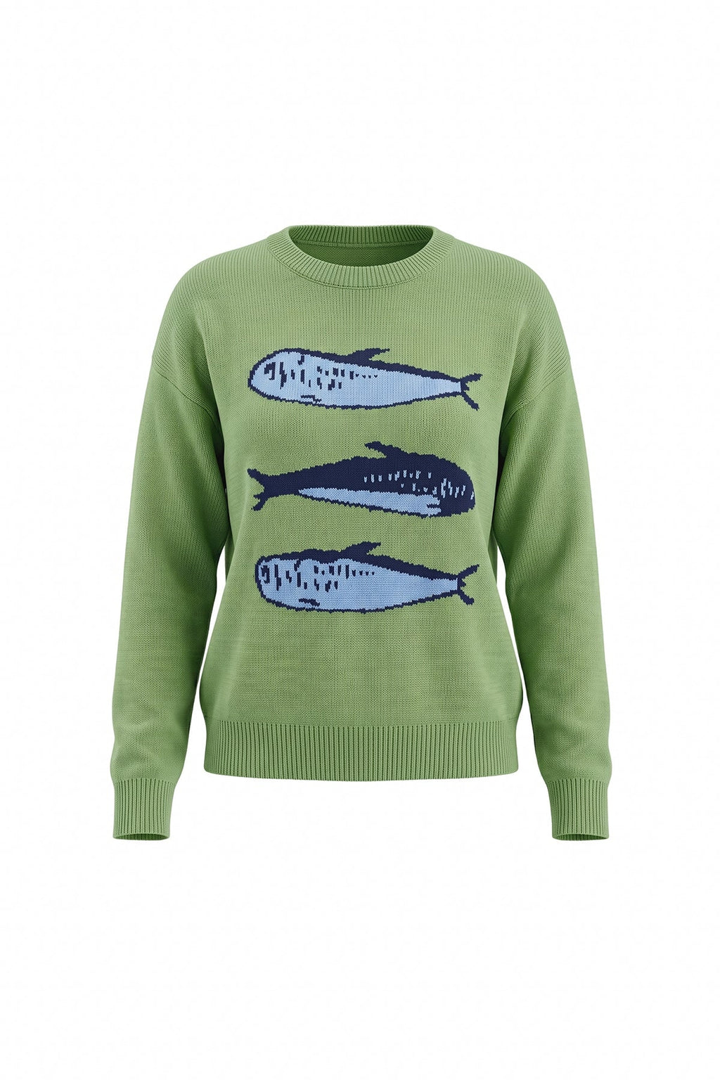 Knit Sweater with Relaxed Fit Crewneck and Fish Graphic - Image 5
