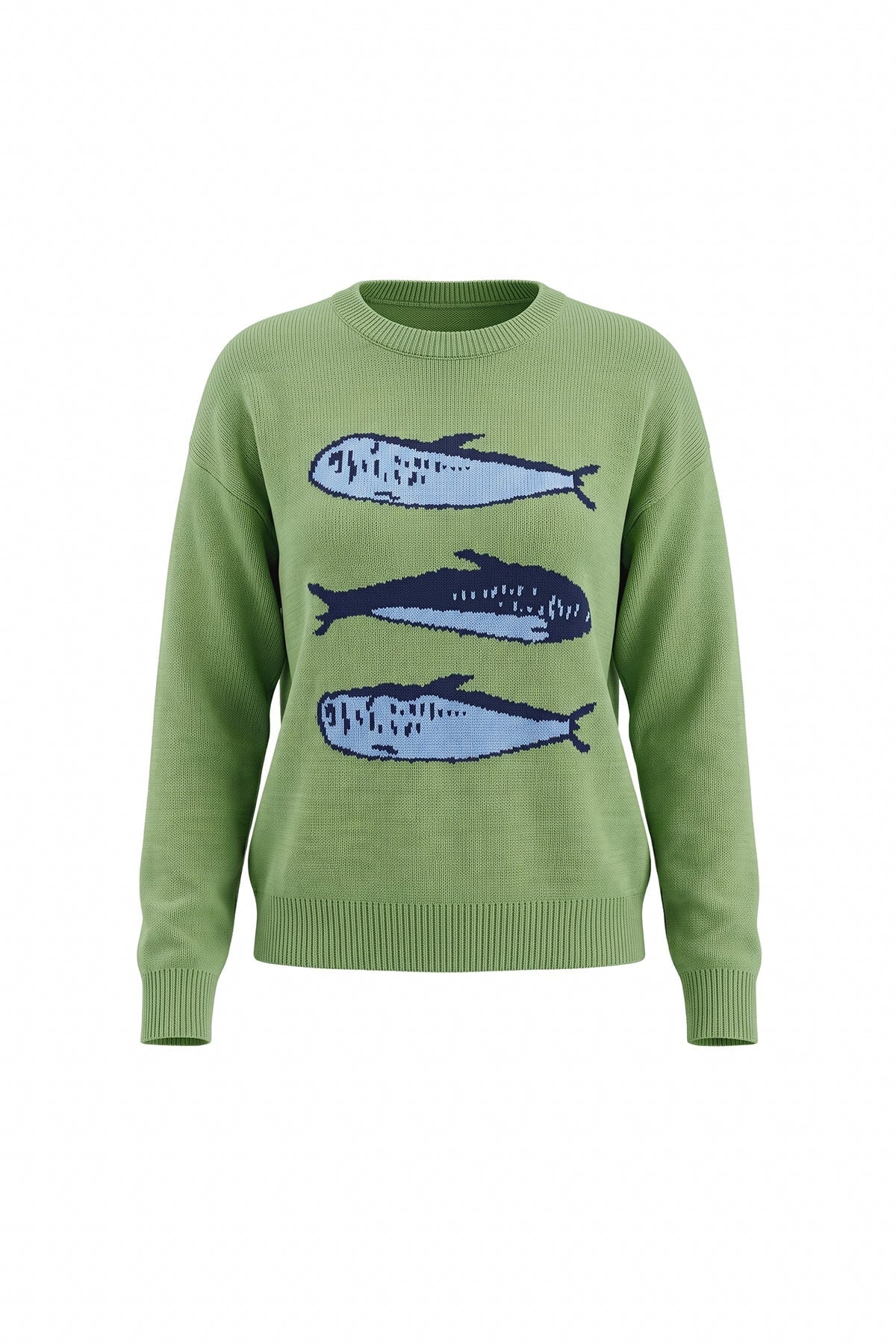 Knit Sweater with Relaxed Fit Crewneck and Fish Graphic - Image 5