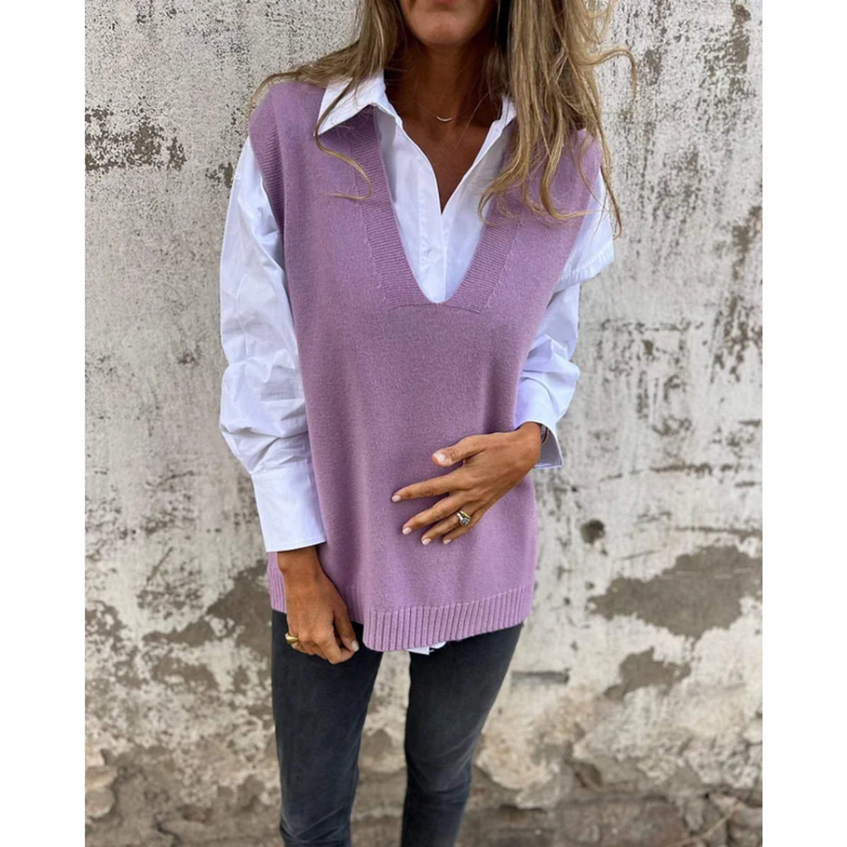 Knit Vest with V-Neck Cardigan Design and Sleeveless Fit - Image 5