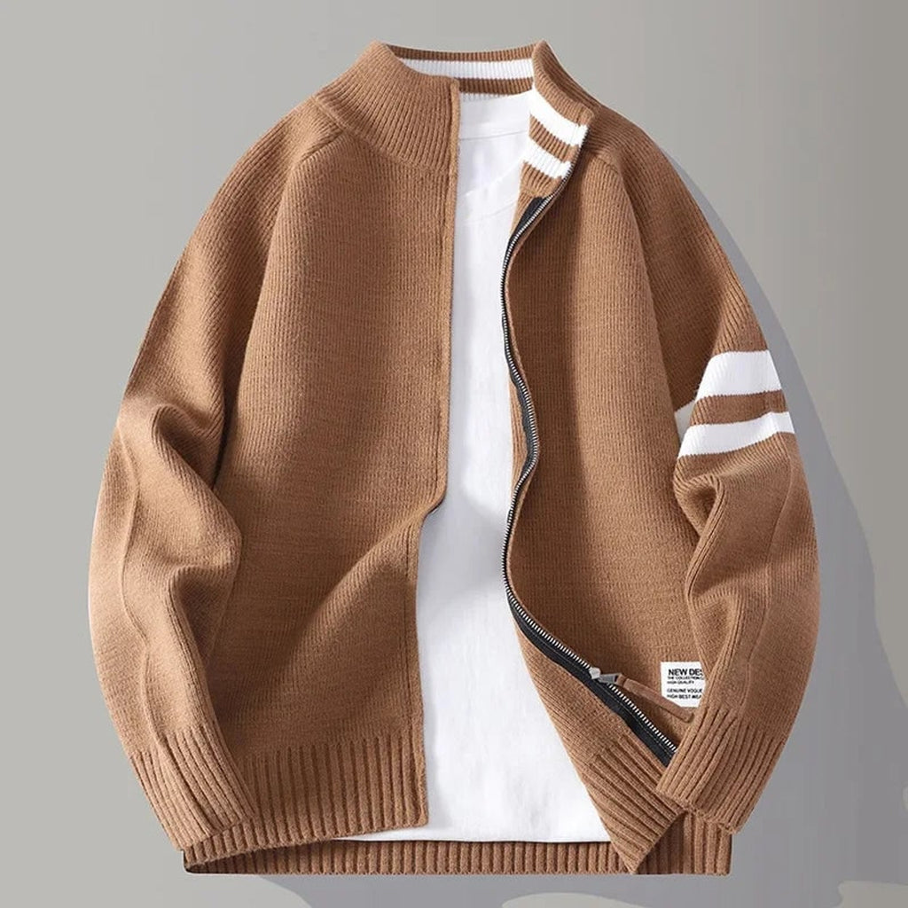 Knit Zip Sweater with Wool Blend and Ribbed Trims - Image 2