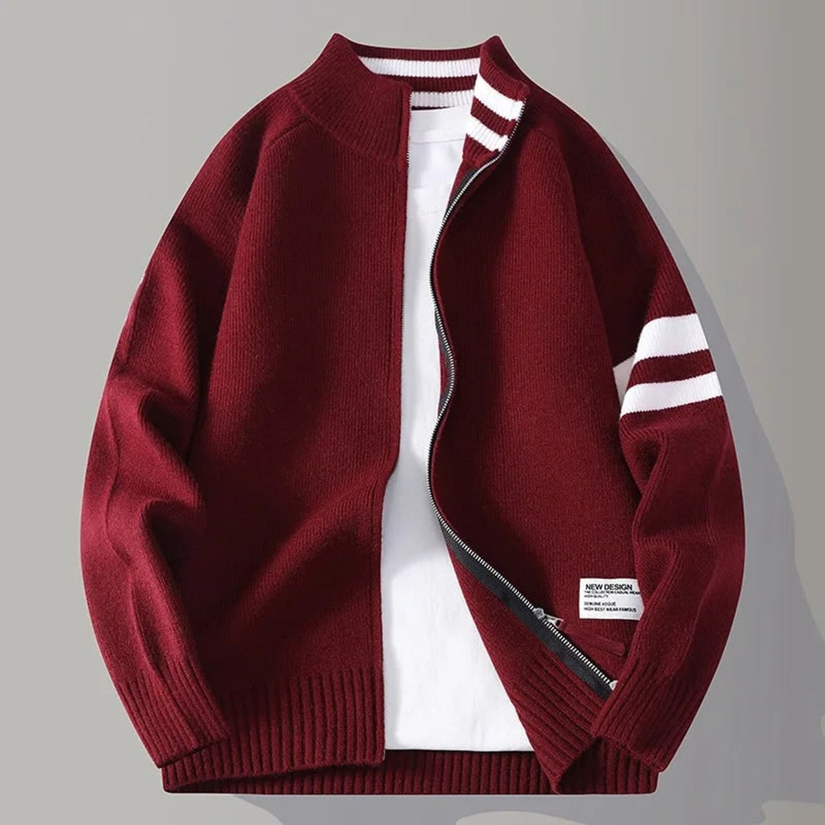 Knit Zip Sweater with Wool Blend and Ribbed Trims - Image 4