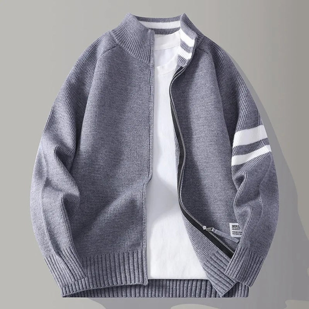Knit Zip Sweater with Wool Blend and Ribbed Trims - Image 6