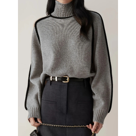 Knitted Pullover Sweater with Long Sleeve Turtleneck and Cable Knit - Image 2