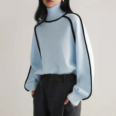 Knitted Pullover Sweater with Long Sleeve Turtleneck and Cable Knit - Image 6