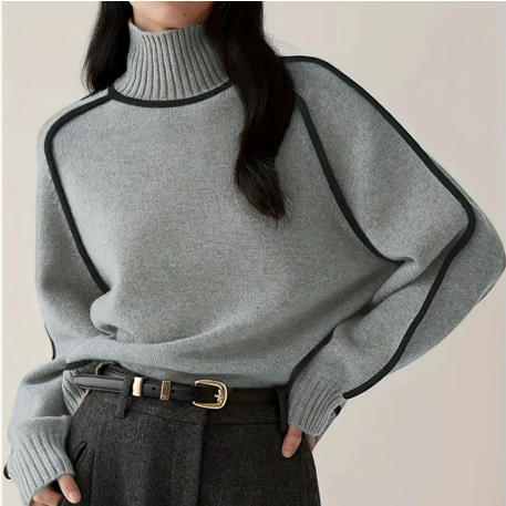 Knitted Pullover Sweater with Long Sleeve Turtleneck and Cable Knit - Image 9