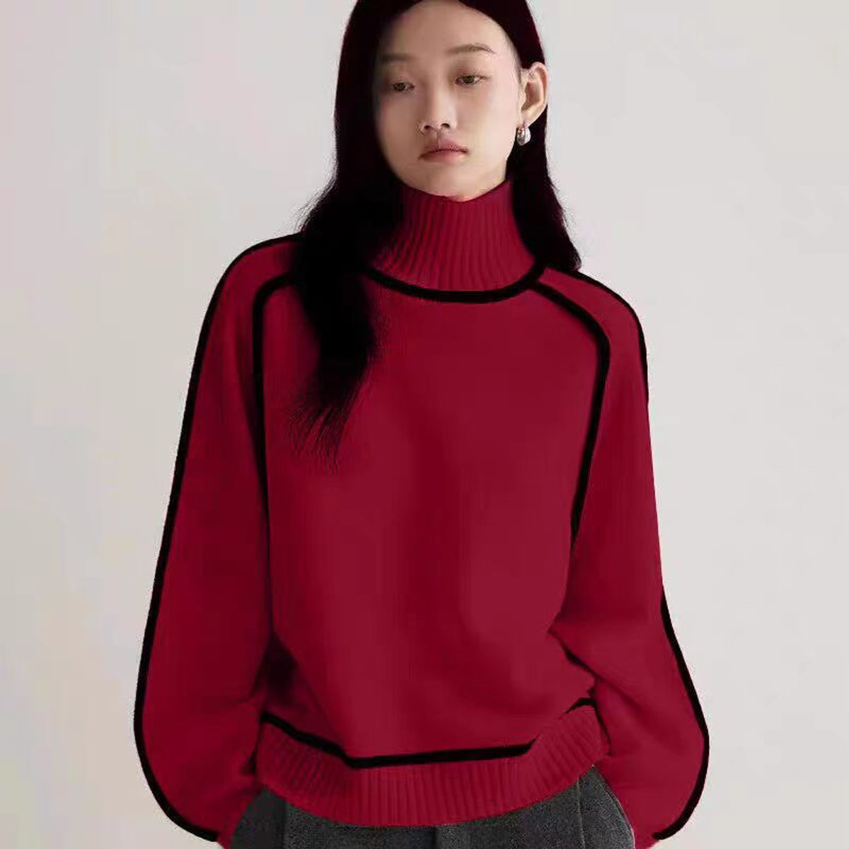 Knitted Pullover Sweater with Long Sleeve Turtleneck and Cable Knit - Image 5