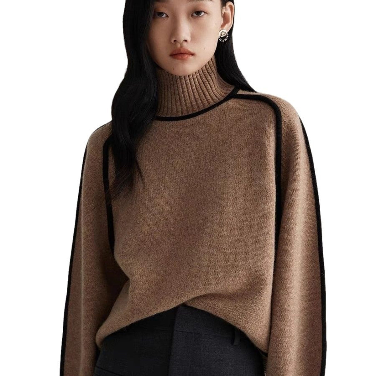 Knitted Pullover Sweater with Long Sleeve Turtleneck and Cable Knit - Image 4
