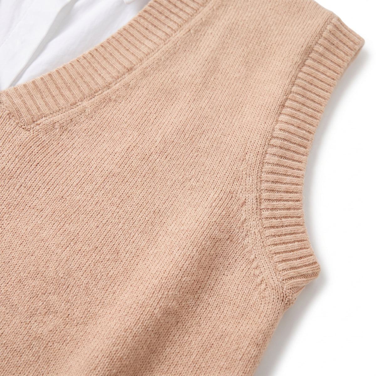 Knitted Vest Sweater V-Neck Sleeveless Pullover Solid Color - detail