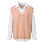 Knitted Vest Sweater V-Neck Sleeveless Pullover Solid Color - studio