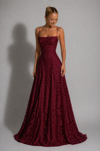 NOVA | Lace Wedding Guest Maxi Dress | Elegant Strappy Evening Gown