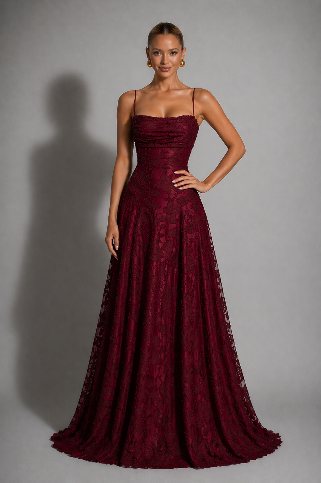 NOVA | Lace Wedding Guest Maxi Dress | Elegant Strappy Evening Gown