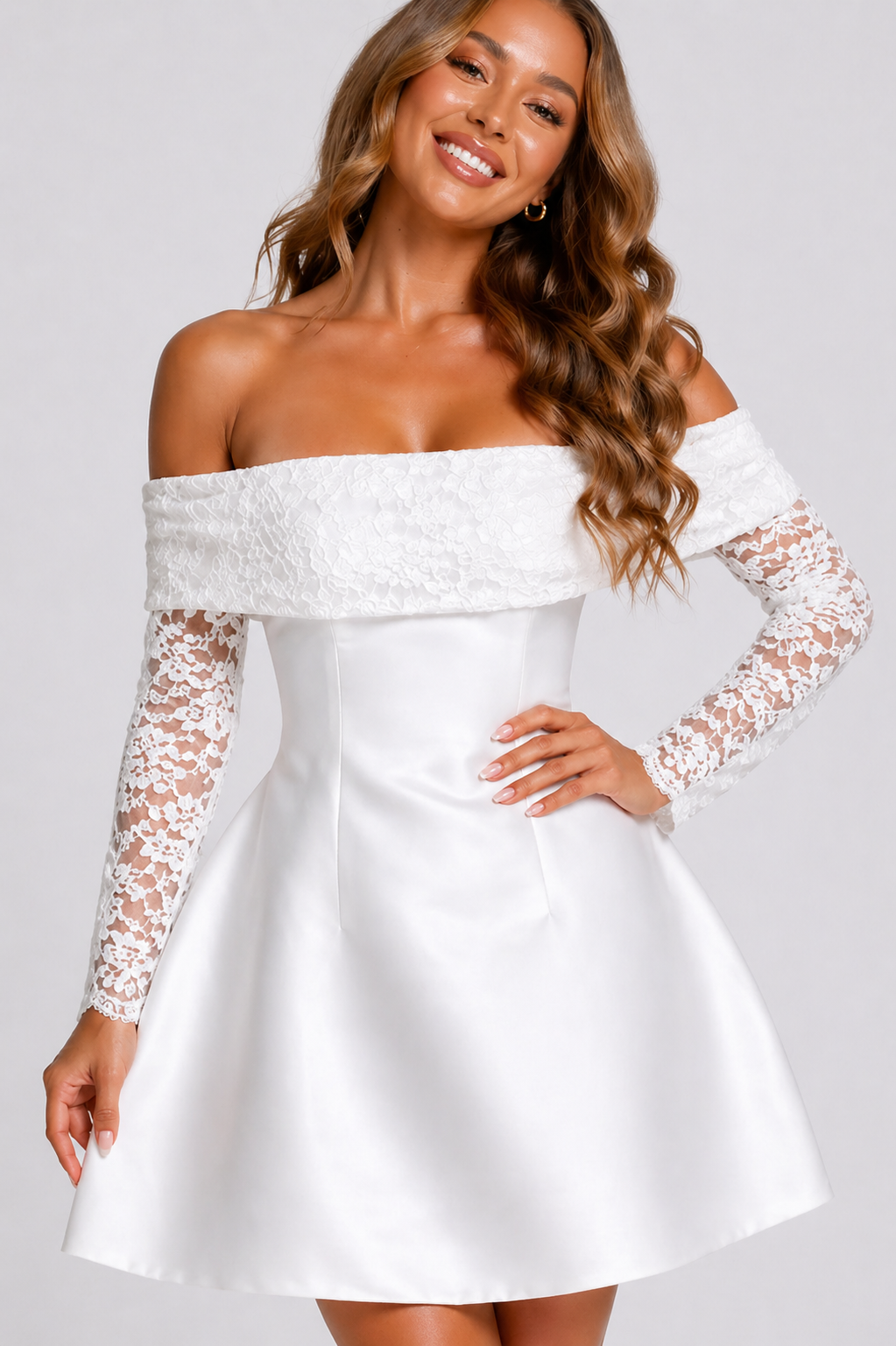 NOVA | Off Shoulder Lace Sleeve Mini Dress