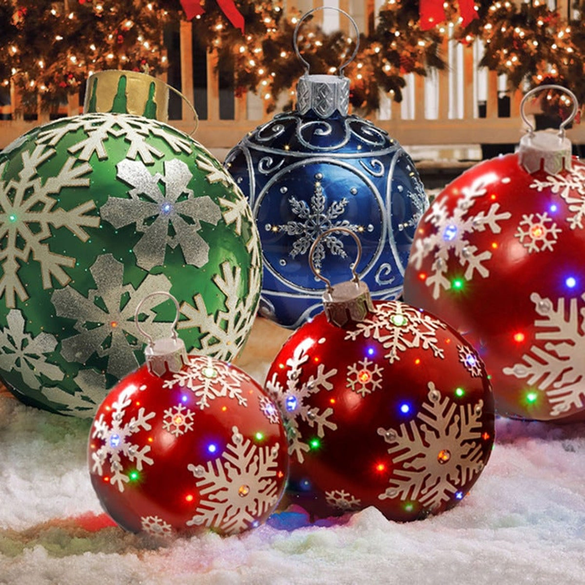 Large Inflatable Christmas Ornament With Snowflake Pattern - Image 1