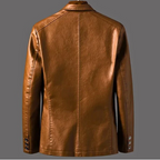 Leather Blazer with Streamlined Fit and Button-Up - Image 2