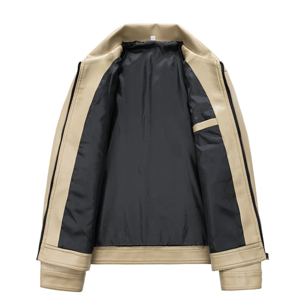 Leather Bomber Jacket with Relaxed Fit and Zip Pockets - Image 3