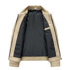 Leather Bomber Jacket with Relaxed Fit and Zip Pockets - Image 3