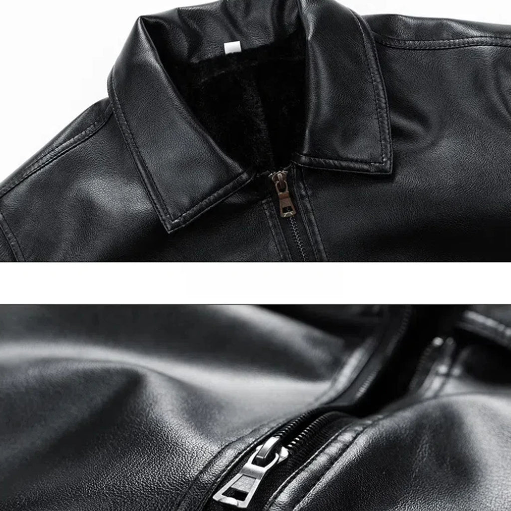 Leather Bomber Jacket with Relaxed Fit and Zip Pockets - Image 5
