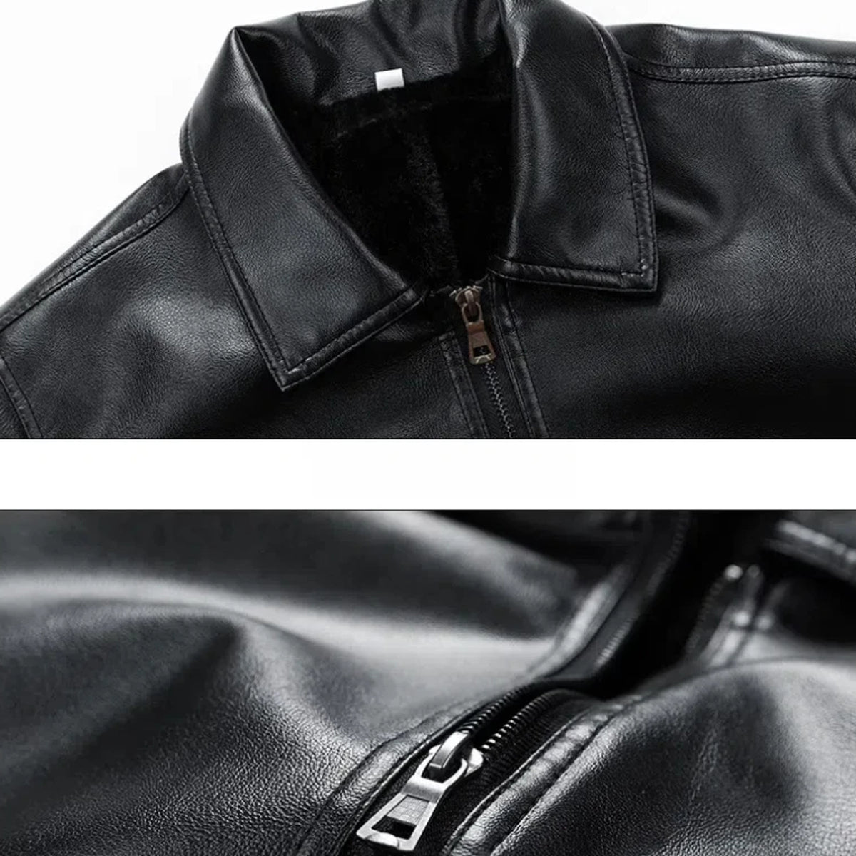 Leather Bomber Jacket with Relaxed Fit and Zip Pockets - Image 5