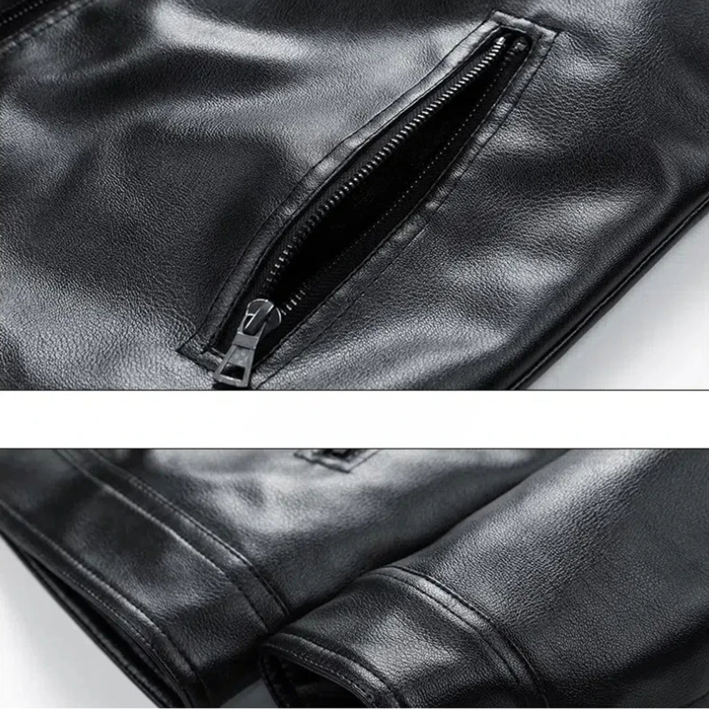Leather Bomber Jacket with Relaxed Fit and Zip Pockets - Image 6