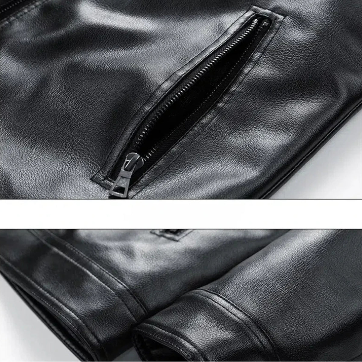 Leather Bomber Jacket with Relaxed Fit and Zip Pockets - Image 6