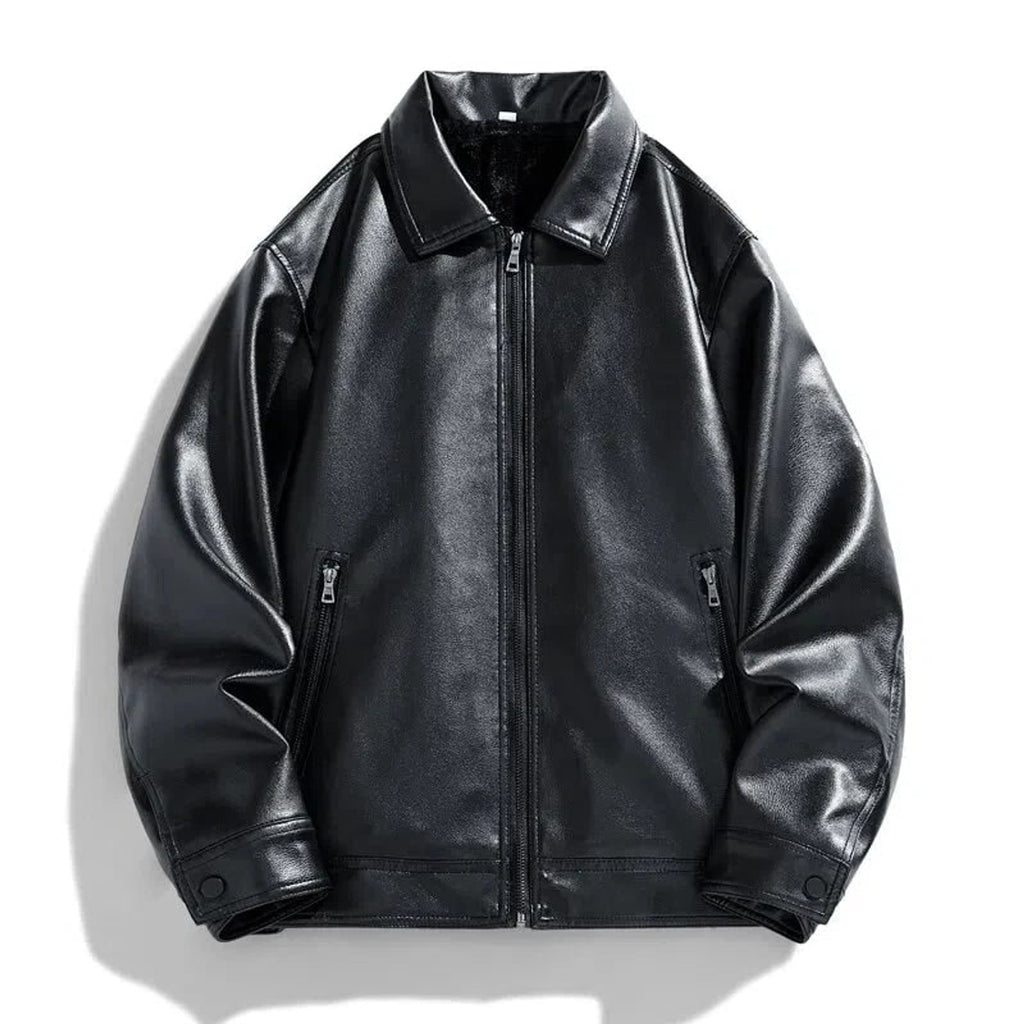 Leather Bomber Jacket with Relaxed Fit and Zip Pockets - Image 7