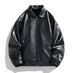 Leather Bomber Jacket with Relaxed Fit and Zip Pockets - Image 7