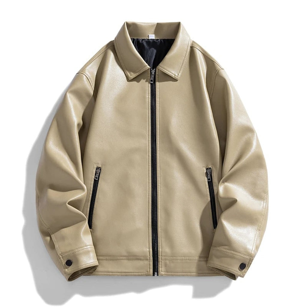 Leather Bomber Jacket with Relaxed Fit and Zip Pockets - Image 8
