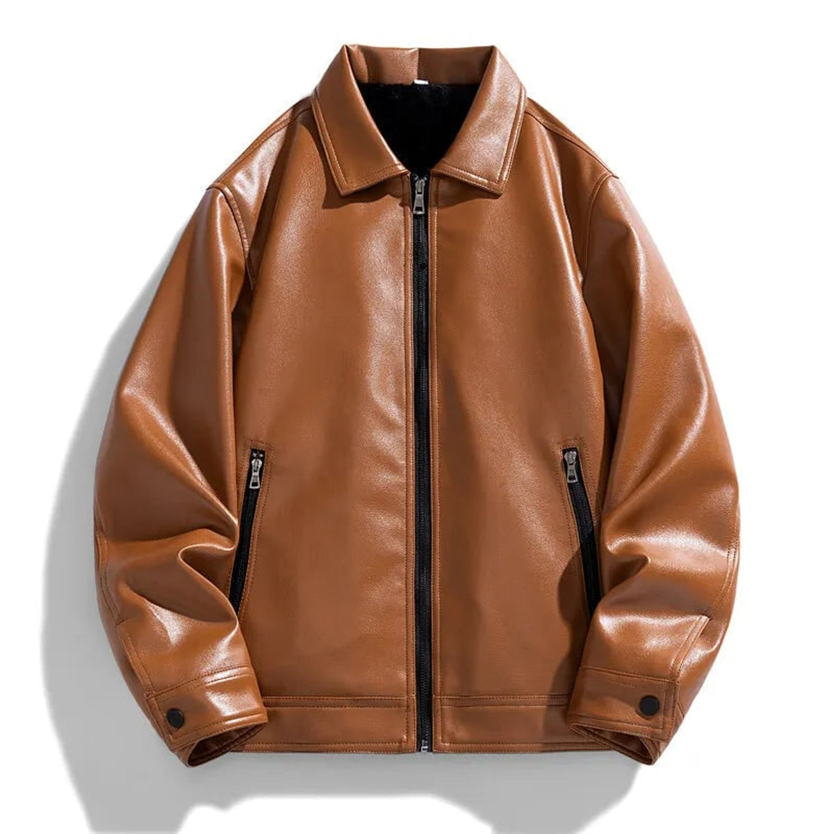 Leather Bomber Jacket with Relaxed Fit and Zip Pockets - Image 9